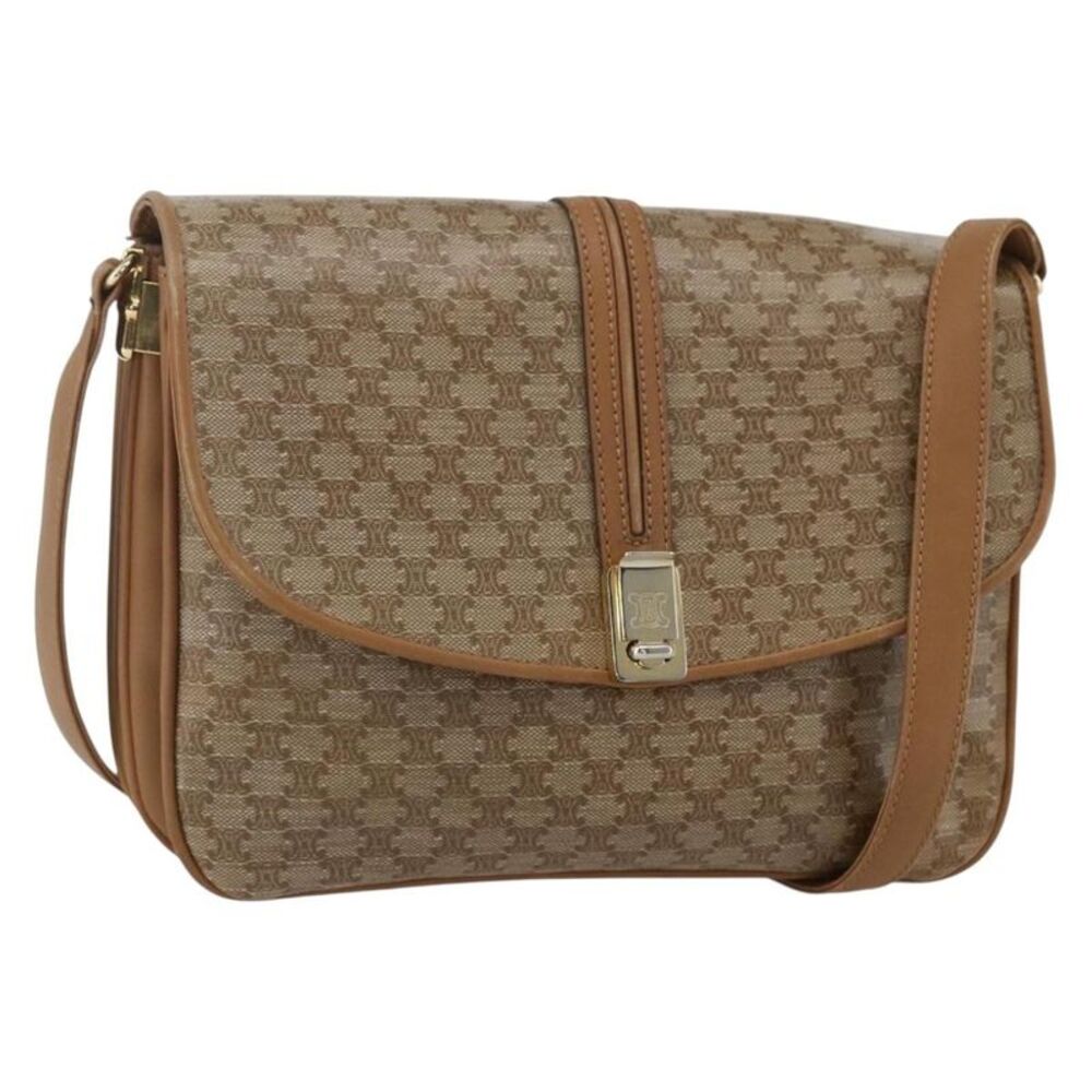 Celine Vintage Macadam Canvas And Leather Beige Canvas Shoulder Bag Bag